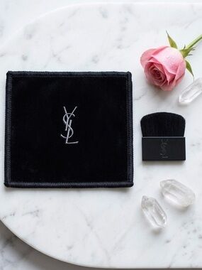 Yves Saint Laurent YSL Black Velvet Pouch And Mini Flat Makeup Brush Set